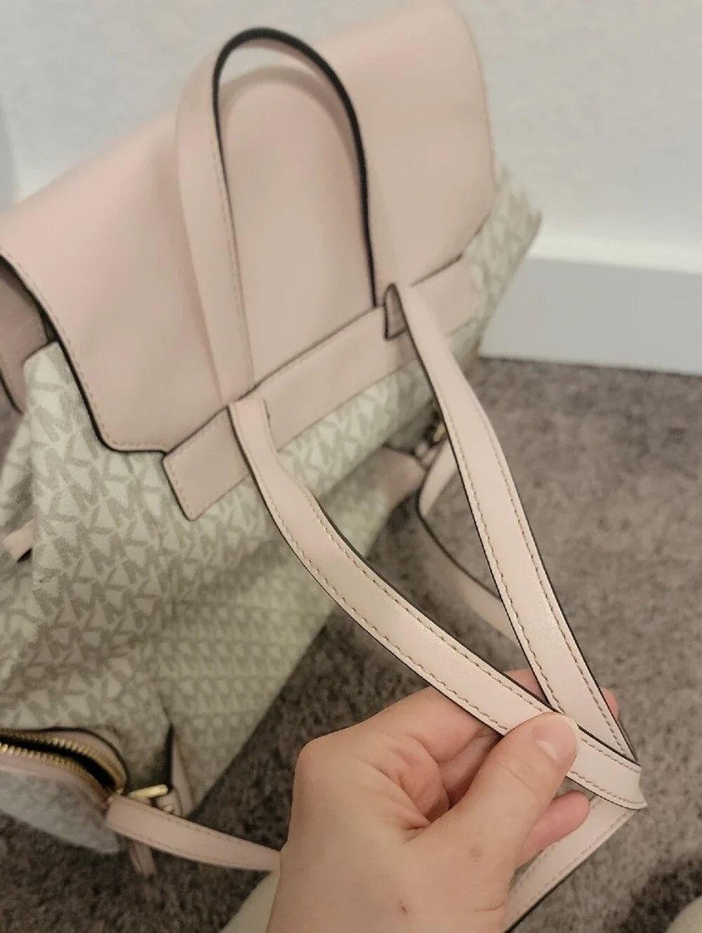 Michael Kors Cream MK Logo Backpack with Soft Pink Trim